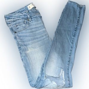 Low-Rise Light Washed Distressed Denim Jeans